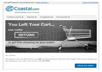 Coastal eyewear abandoned shopping cart email