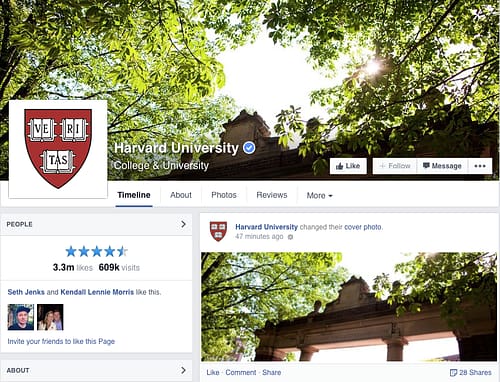 Harvard University Facebook Page