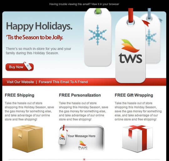 TWS holiday email with call to action