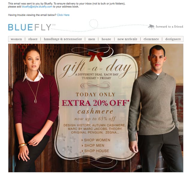 BlueFly holiday email